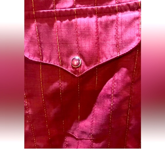 Panhandle Slim S/S Western Shirt Men’s L 16.5 Cranberry Gold Stripe Pearl Snaps - Picture 2 of 12